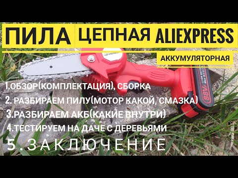 Видео: Мини пила Цепная аккумуляторная с  AliExpress читай описание пожалуйста