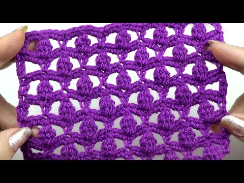 Видео: Сетчатый узор с шишечками   Mesh pattern with cluster