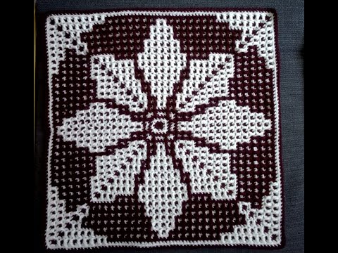 Видео: Квадрат крючком "Лепестки" в мозаичной технике.Crochet square using mosaic technique.