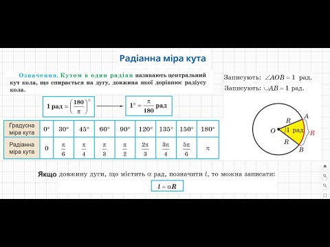 Видео: Алгебра 10 (профільний і стандарт). Радіанна міра кута