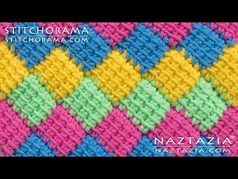 Видео: Как вязать крючком Entrelac - Тунисские чересстрочные лоскутные бриллианты Entrelec by Naztazia