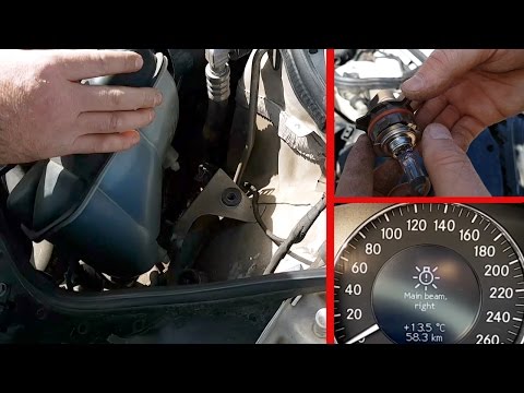Видео: Mercedes W211 Замена ламп ближнего или дальнего света на (Левая сторона)
