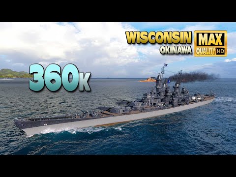 Видео: линкор Wisconsin с уроном 360 тыс. на карте Окинава - World of Warships