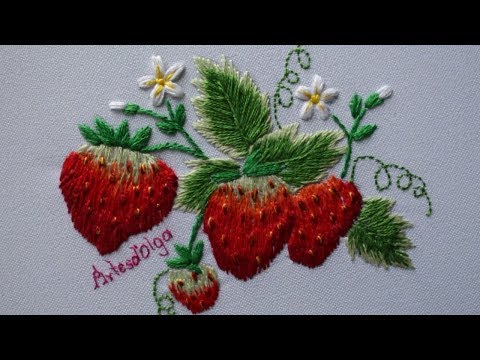 Видео: Ручная вышивка: Клубничный дизайн | Клубника, вышитая вручную | Artesd'Olga
