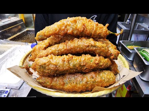 Видео: Огромный рыночный праздник в Корее! Гигантские фаршированные перцы, курица бабушки