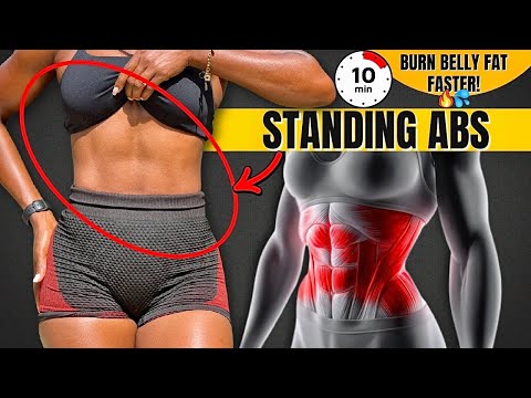 Видео: Тренировка пресса для плоского живота стоя | 10 минут для подтянутой талии + кардио, сжигаем жир ...