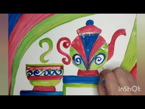 Видео: Декоративний натюрморт.НУШ мистецтво 5клас, графічне зображення чайника урок 18.