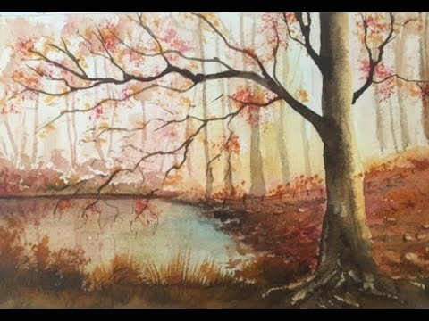 Видео: Осень4- Рисуем Лес, Ствол, ветки.Autumn- Woodland in watercolour.