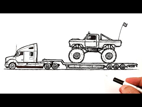 Видео: Как нарисовать Грузовик который везет Монстр Трак