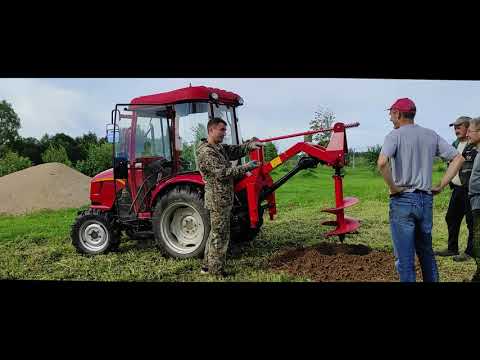 Видео: Установка бура на трактор DONG FENG 244 с кабиной и процесс его работы.