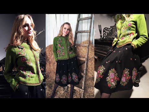 Видео: Мой комплект на весну - вышитый зелёный жакет с вышивкой гладью и юбка с вышивкой крестом