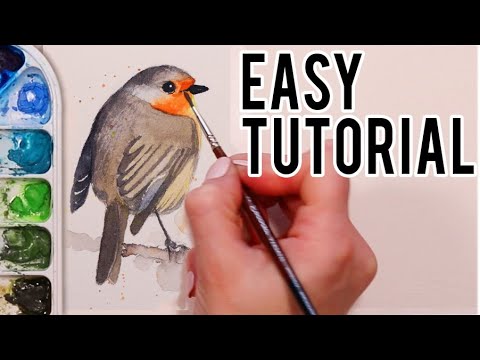 Видео: Птицы акварелью. Как нарисовать малиновку. Урок в реальном времени.