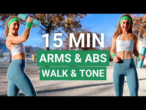 Видео: 15 МИН. РУКИ И ПРЕСС СТОЯ | 1800 шагов с одной гантелью, тренировка ходьбы дома
