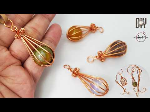 Видео: Обмотанный проволокой камень без отверстий. Учебное пособие | Подвеска в форме клетки с каплями воды