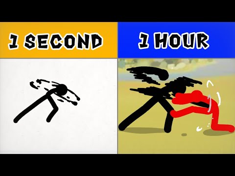Видео: Анимация удара стикмена за 1 секунду против 1 часа @flipaclip