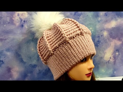 Видео: Зимняя шапочка рельефными столбиками крючком.  Теплая шапочка для начинающих.