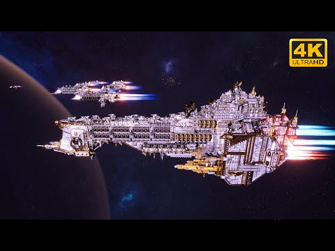 Видео: Имперский флот против торгового флота тау — мод «Скальгрим» — качество 4K — Battlefleet Gothic Ar...