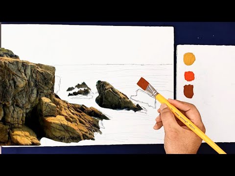 Видео: Акриловые краски / рисование скал и волн / пейзажи