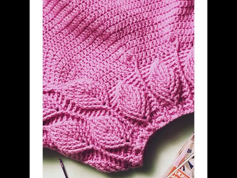 Видео: Узор крючком объемные листики. Листья рельефными столбиками.