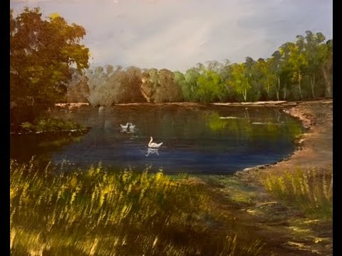 Видео: Как Акрилом  рисовать деревья,траву, озеро. Лессировка. How to paint Trees, Lake, Grass in acrylic