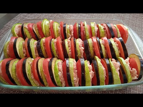 Видео: ОВОЩНАЯ ГАРМОШКА С ФАРШЕМ// кабачок , баклажан, помидор с фаршем // отличный, вкусный ужин. 🍆🍅🧄🧀