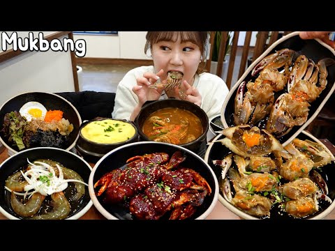 Видео: Mukbang 15 USD, маринованный в корейском соевом соусе Краб, Ресторан All you can eat, Ganjang Gejang