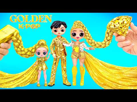 Видео: Золотая, голубая и фиолетовая семья Huntrix в самолёте! Поделки для кукол L.O.L.