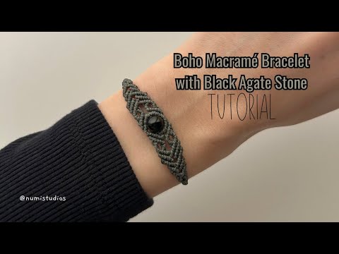 Видео: Как сделать красивый браслет с нитью: DIY бохо макраме браслет с черным агатом