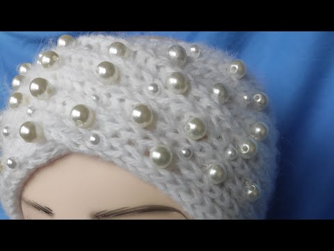 Видео: Полоска на голову, спицами