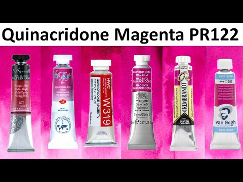 Видео: Quinacridone Magenta PR122 Сравнение акварельных красок - Белые ночи, Гольбейн, Сеннелье, W&N, Ва...