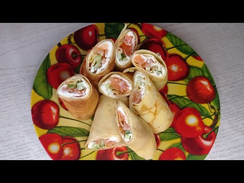 Видео: Млинці з червоною рибою та крем сиром