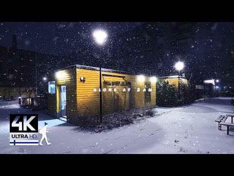 Видео: Один в 2 часа ночи • Ночная прогулка в снегопад • Лахти, Финляндия – Slow TV 4K
