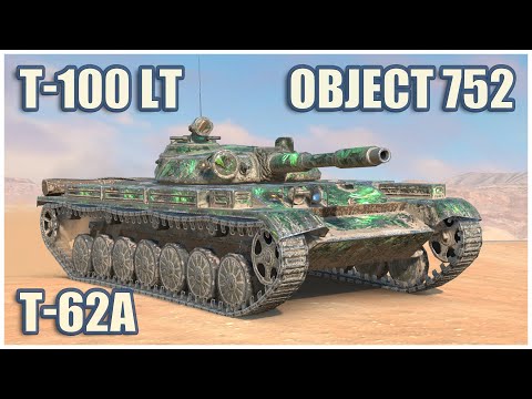 Видео: Т-100 ЛТ, Т-62А & Объект 752 • WoT Blitz Gameplay