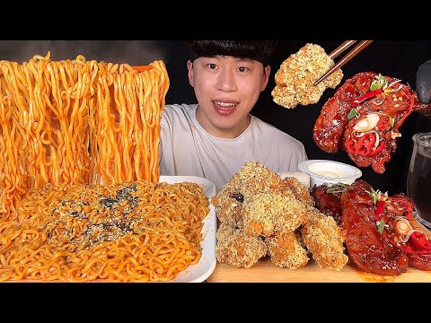 Видео: SUB) Корейская еда жареная курица с чесночным маслом и лапшой бульдак мукбанг асмр