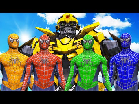 Видео: команда человека-паука против шмеля (трансформеры) - эпическая битва
