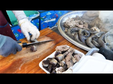 Видео: Удивительные навыки владения ножом! Фруктовое мороженое, части свинины - корейская уличная еда