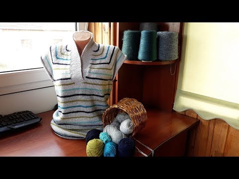 Видео: Пуловер с карманом (из остатков пряжи). Часть 3. Обзор связанного. Карман.