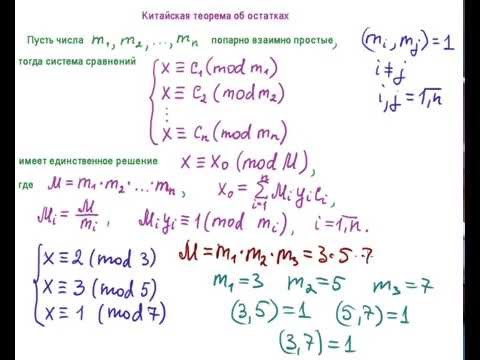 Видео: Т.чисел 8. Система сравнений. Китайская теорема об остатках
