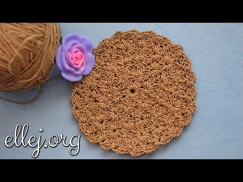 Видео: ♦ Круг цветочным узором крючком • Узор звездочки по кругу • ellej
