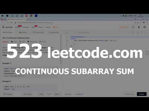 Видео: Разбор задачи 523 leetcode.com Continuous Subarray Sum. Решение на C++