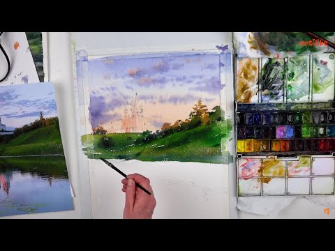 Видео: КАК РИСОВАТЬ ДЕРЕВЬЯ И ТРАВУ АКВАРЕЛЬЮ, как живописно передать зеленый цвет в пейзаже?