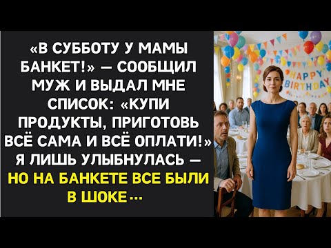 Видео: В субботу у мамы банкет, ты готовишь и оплачиваешь! скомандовал муж. Но на празднике все были в шоке