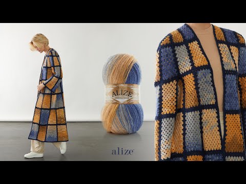 Видео: Кардиган с мотивом Alize Angora Gold Batik