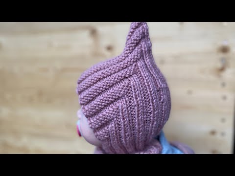 Видео: Детская Шапка шлем эльф вязаная спицами