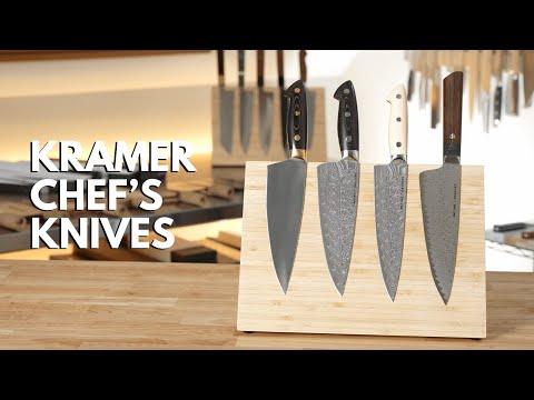 Видео: Поварские ножи Боба Крамера: Carbon 2.0, нержавеющая сталь Damascus, Cumulus, Meiji