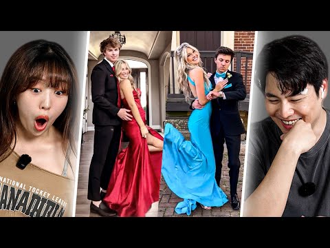 Видео: Кореец и кореянка впервые реагируют на TikTok-челлендж «Prom Transition» | Y
