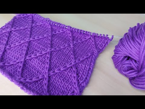 Видео: Эффектные рельефные ромбы спицами. Knitting pattern.