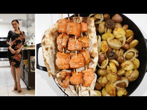 Видео: Мини Шашлык из Рыбы - Картофель Грибы Салат - Быстрый Ужин - Рецепт от Эгине - Heghineh