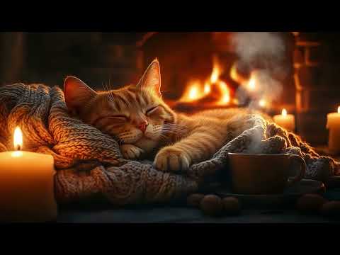 Видео: Мурлыкающий кот и потрескивающий огонь 🕯️ Уютная атмосфера для спокойной ночи