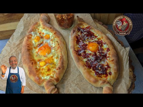 Видео: Хачапури Пейнирли Пиде с чесночной ветчиной ПАСТИРМА в духовке